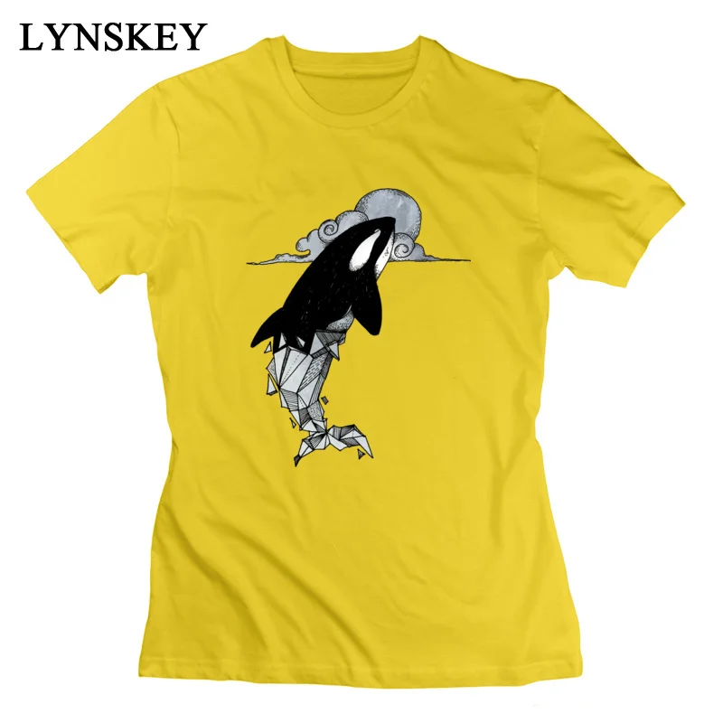 LYNSKEY Orcinus orca geometric O-Neck Women's T-Shirts Summer Autumn Street Tops Shirt Brand 100% Cotton Custom Sweatshirts white