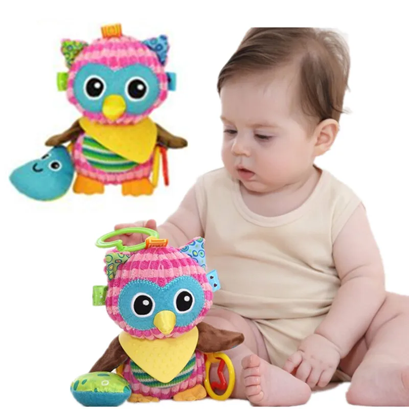 sozzy Cute Plush owl Toy Comfort Baby Infant Towel with Sound Paper and