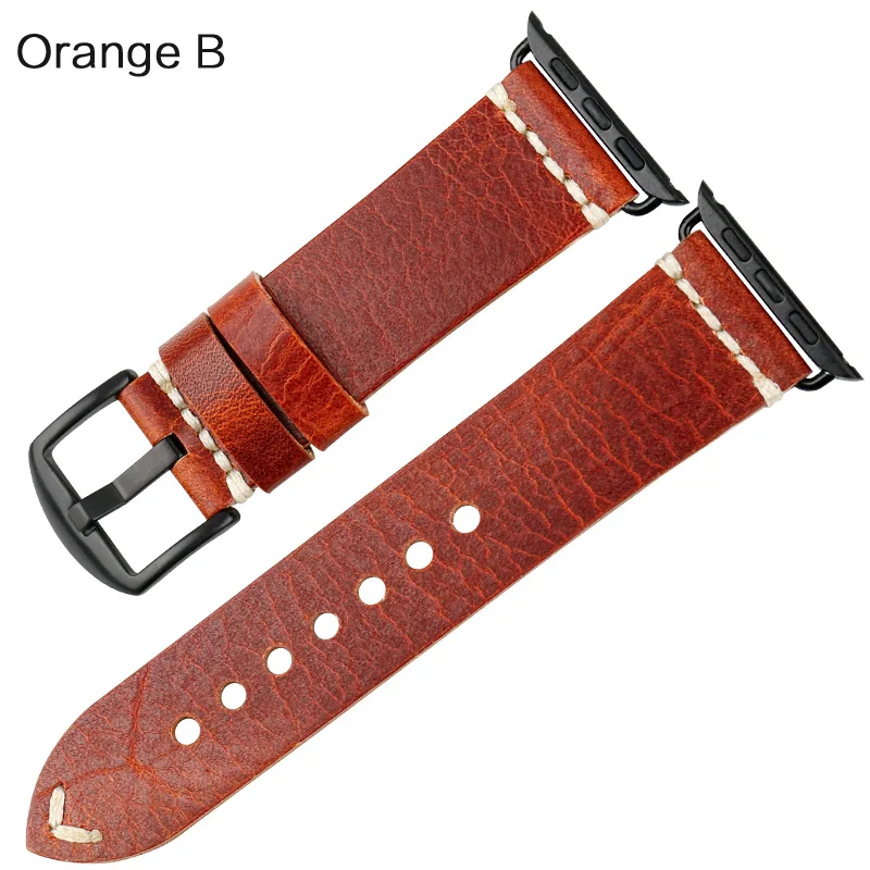 MAIKES часы аксессуары из натуральной коровьей кожи для Apple Watch 42 мм, 38 мм, версия наручных часов iWatch, ремешок 44 мм 40 мм серии 4/3/2/1 Браслеты - Цвет ремешка: Orange B