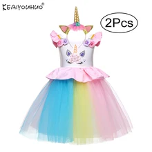 Новинка года, платье для девочек вечерние платья с единорогом для девочек Карнавальный костюм для маленьких девочек вечерние платья с изображением лисы для детей возрастом 2, 3, 4, 5, 6 лет