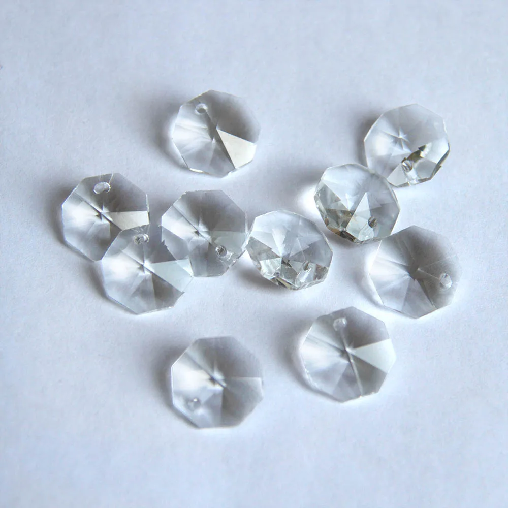

2000pcs/Lot 14mm Crystal Octagon Beads In One Hole For Wedding Strands Chandelier Bead Parts