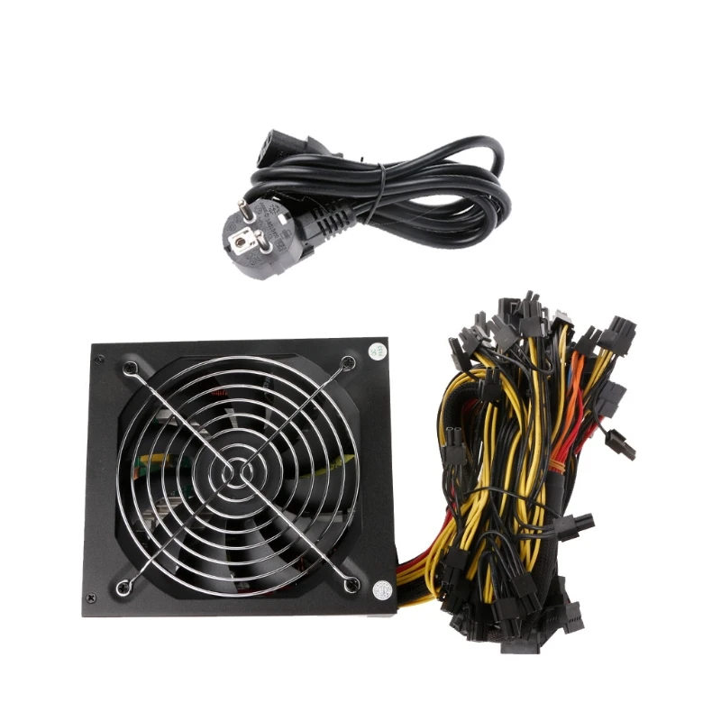 

EU Plug Miners Power Supply Fan Set 1600W 12V 128A output Including SATA port 4P 6P 8P 24P connectors Use FOR RX470 RX480 RX570