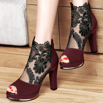 

Nice New Summer Gauze Sexy High Heel Shoes Lace Open Toe Women Sandals Fashion Summer Ankle Boots Women Shoes Sandals