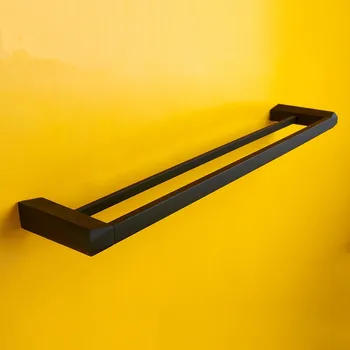 Vidric Black Diamond-shaped stainless steel alloy rubber paint double rod towel rack bathroom rack Bathroom Accessories Vidric Black Diamond-shaped stainless steel alloy rubber paint double rod towel rack bathroom rack Bathroom Accessories