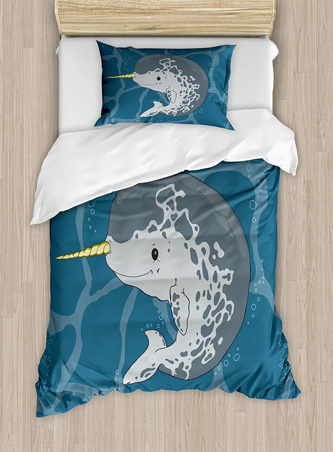 Набор пододеяльников для пуховых одеял Narwhal Happy Arctic Ocean Whale с рогом плавающим в