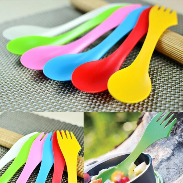 

2019 New Arrival Multifunction Plastic Camping Hiking Travel Outdoor Spork Utensil Fork Knife Cutlery Set