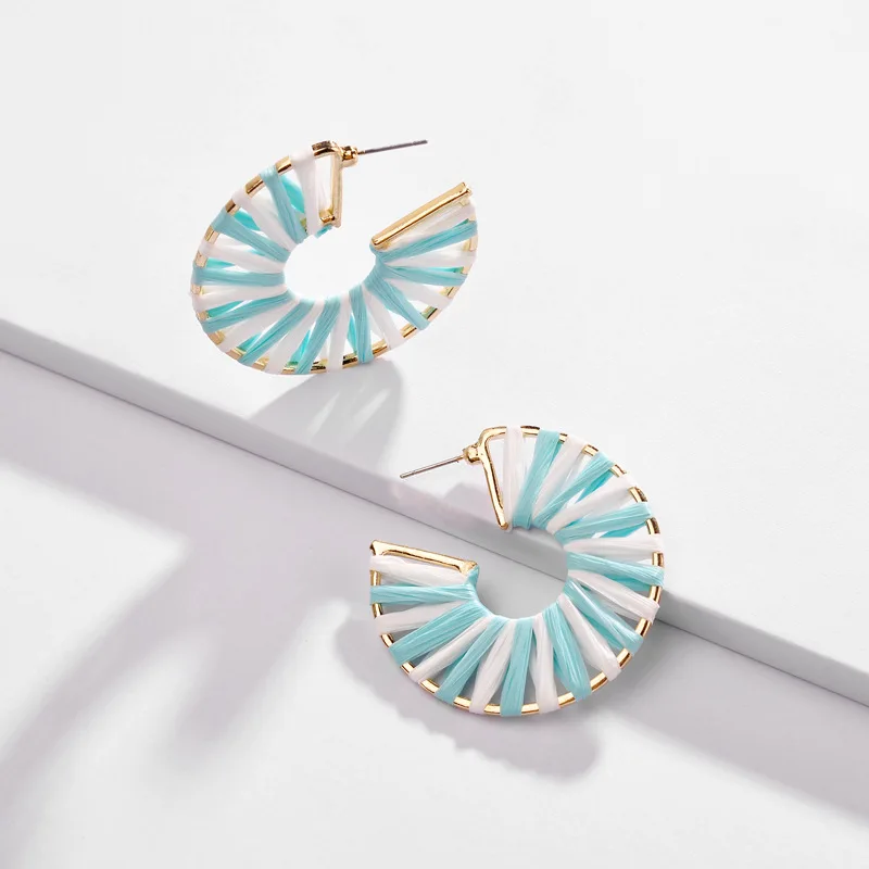 

ZWPON Designer RAFFIA Wrapped C Shape Hoop Earrings 2019 Modern Fashion Earrings for Women Jewelry Wholesale