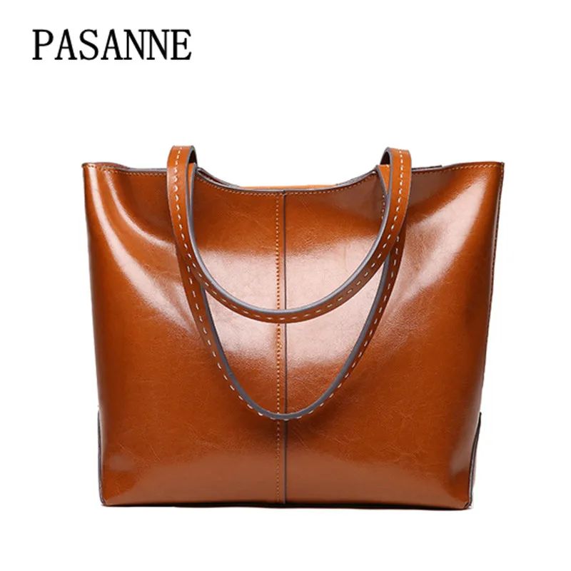 

New Woman Bag Leather Handbag Tote Bag PASANNE 2017 Fashion Female Leather Girl Genuine Leather Handbags Women Shoulder Bags