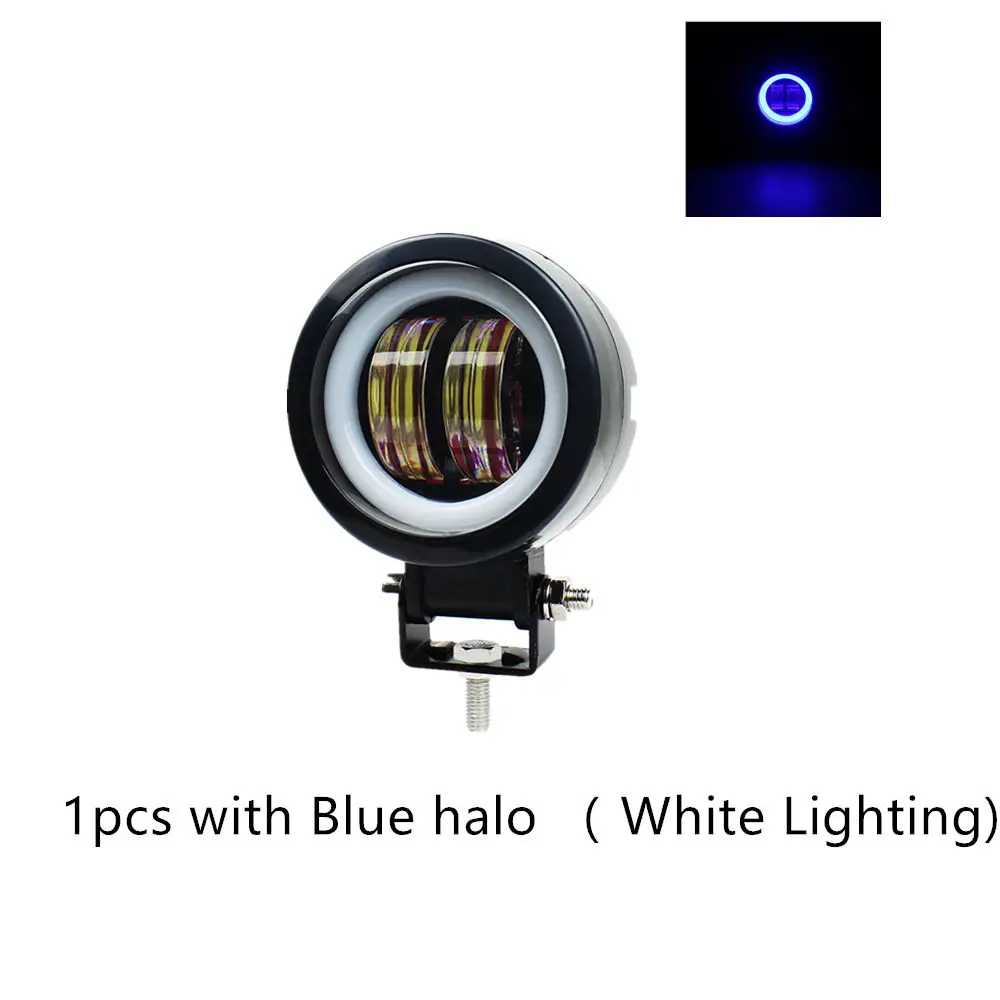 3-дюймовый светодиодный raod светильник s 12V 24V 6500 к 20 Вт с Ангельские глазки светильник s пятно туман светильник на машине мотоцикле лодке светодиодный рабочий светильник - Цвет: 1pcs blue halo