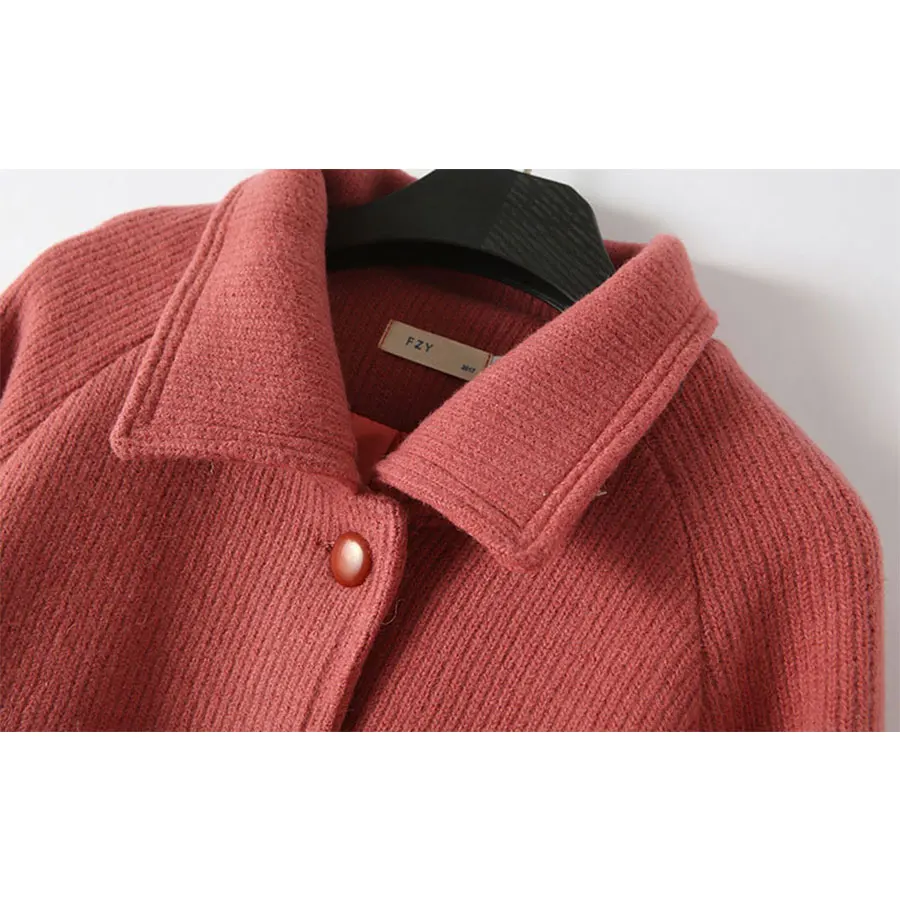 Solid Lace Up Mid-long Wool Blend Coats Women Casual Single-breasted Loose Winter Woolen Coats Women's Fashion Warm Outwears New