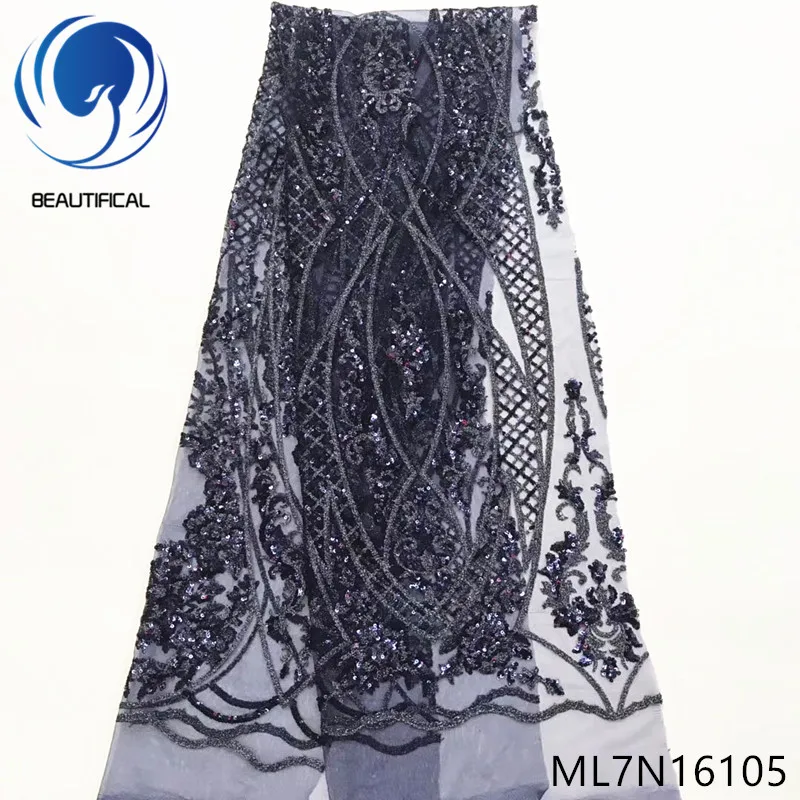 

Beautifical african lace fabrics embroidery sequins net lace fabric for women 5yards/lot Hot sale nigerian lace fabric ML7N161
