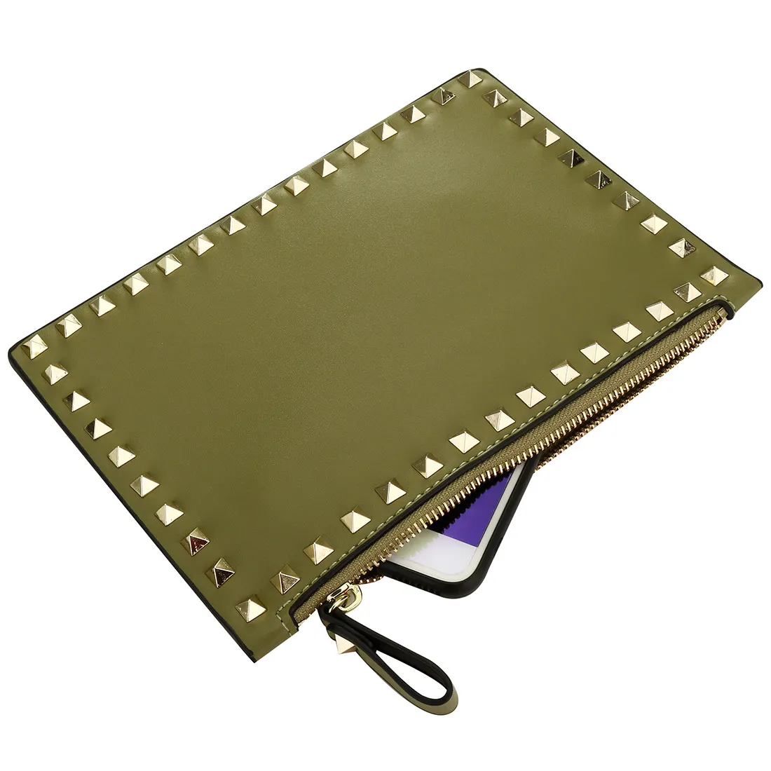 

Green Mini PU Leather Clutch Bag Envelop Luxury Purses And Handbags Evening Party Bags Rivet Clutches Designer Messenger Bag
