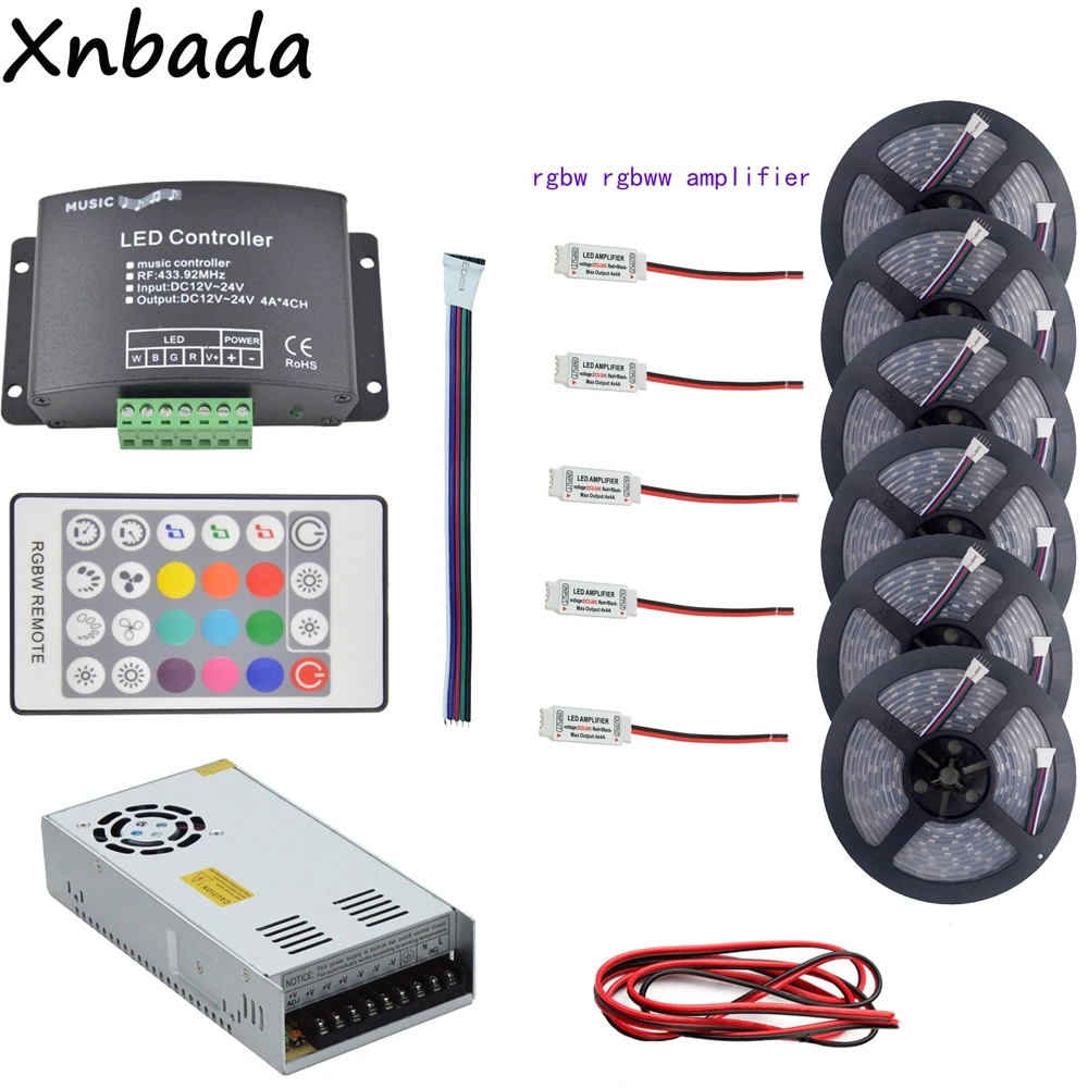 

5~30m 5050 RGBW RGBWW(4 In 1)Led Strip Light+1Set Music Led Controller+RGBW Led Amplifier+12V Led Power Adapter+2Pin Led Wire