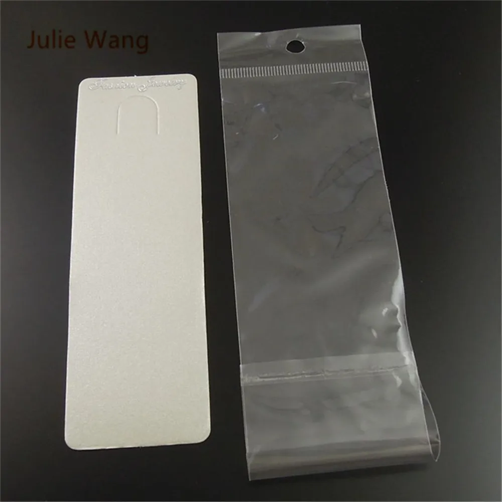 JulieWang 100PCS White Paper Card +Plastic Bag Neckalce Jewelry Display Gift Candy Cupcake Brand Price Fashion | Украшения и