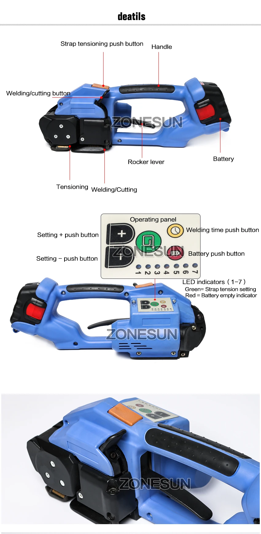 ZONESUN ort200 на батарейках обвязочный инструмент Электрический обвязочный инструмент для пластиковой