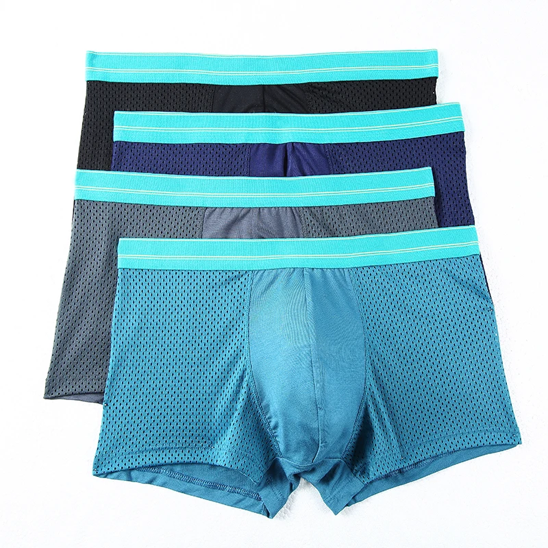 4pieces/lot Underwear Men Boxer Mesh Underpants Black Panty Solid