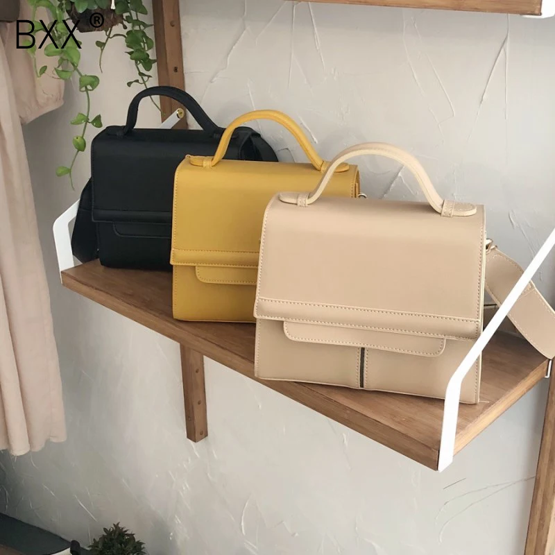 

[BXX] Women's Single Shoulder Crossbody Bag All-match Flap 2019 Summer Solid Color PU Leather Handbag Wide Straps Package HF553