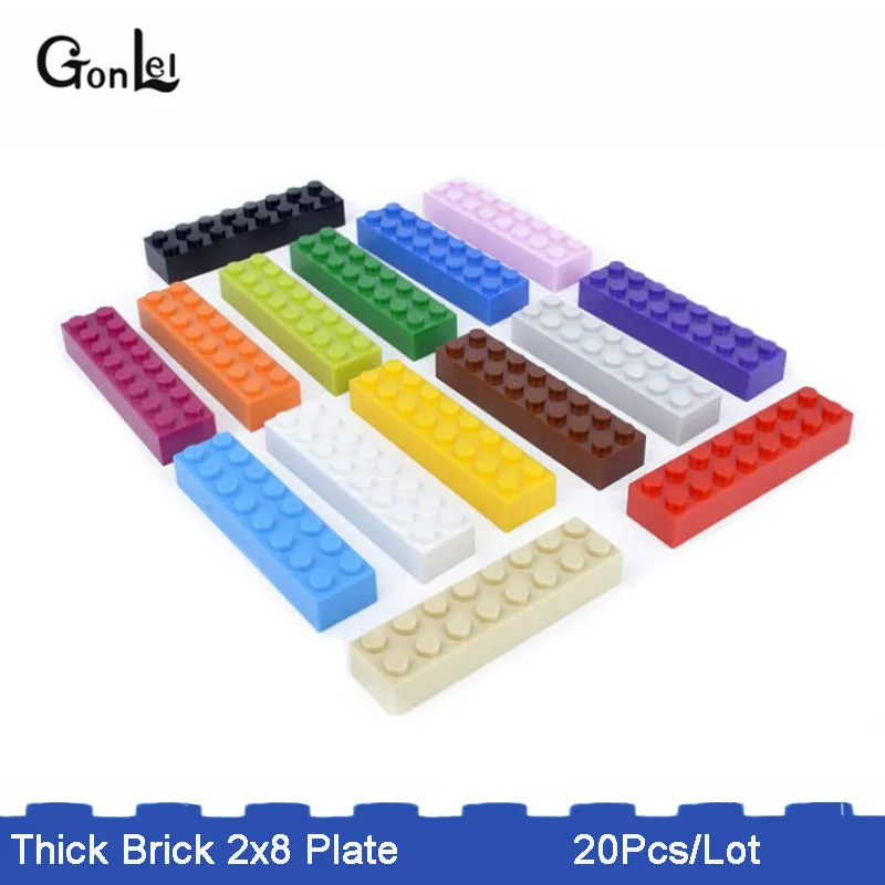 

20Pcs/Lot MOC Thick Brick 2 x 8 Plate Building Blocks Brick part accessories diy kit toys children Designer Compatible with 3007