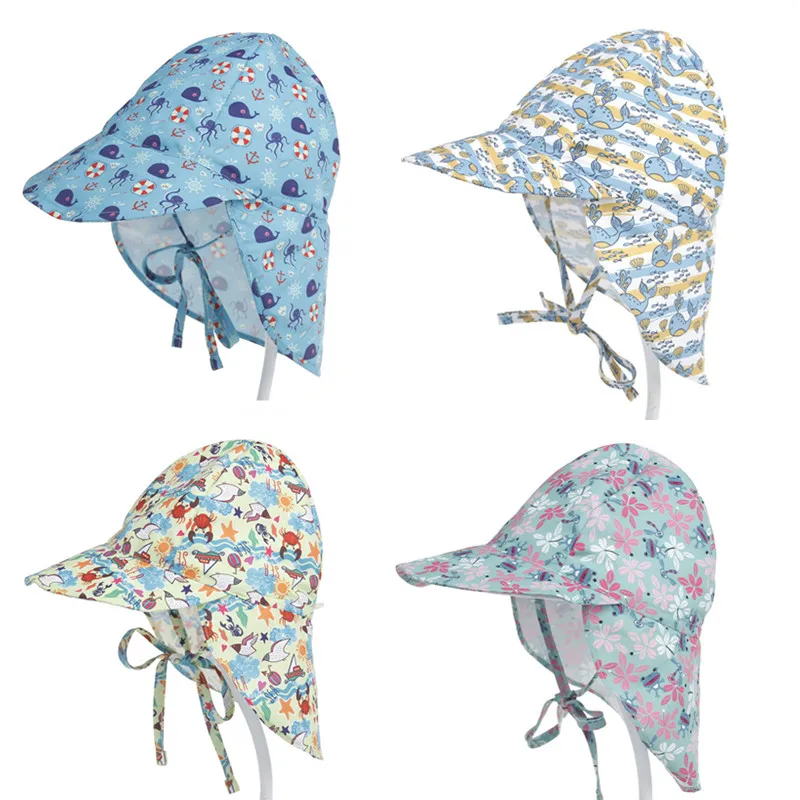 

flower Cartoon Toddler Baby Kids Swimming Cap Flap Sun Protection Beach Sun Hats for Boys Girls Children Outdoor Hat Anti-UV