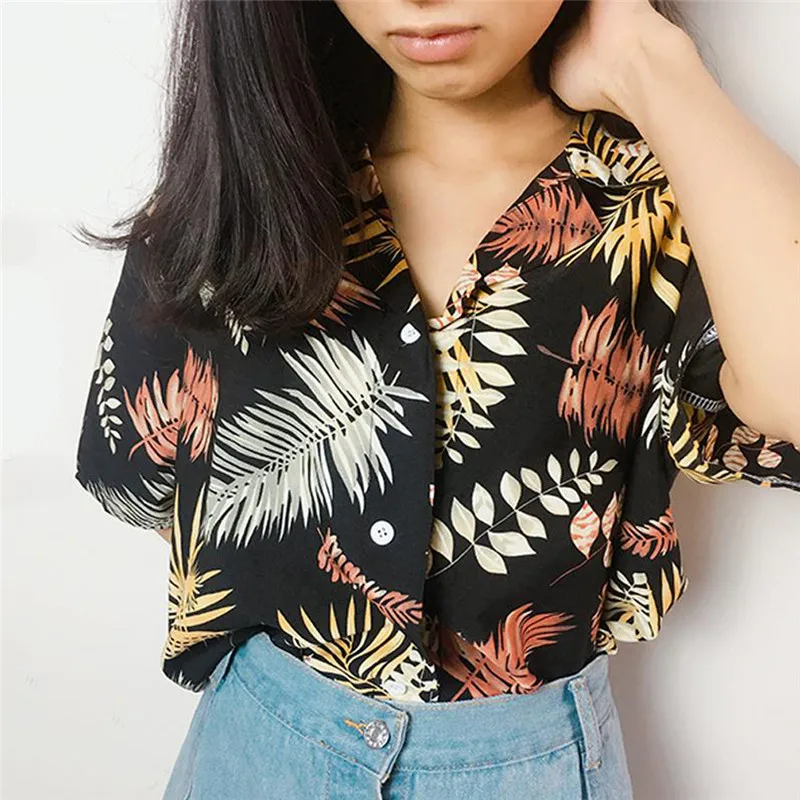 hirigin New Chiffon Womens Casual One size Blouses Female Hawaiian Fashion Floral Short Sleeve Shirts Ladies Summer Loose Tops hirigin New Chiffon Womens Casual One size Blouses Female Hawaiian Fashion Floral Short Sleeve Shirts Ladies Summer Loose Tops