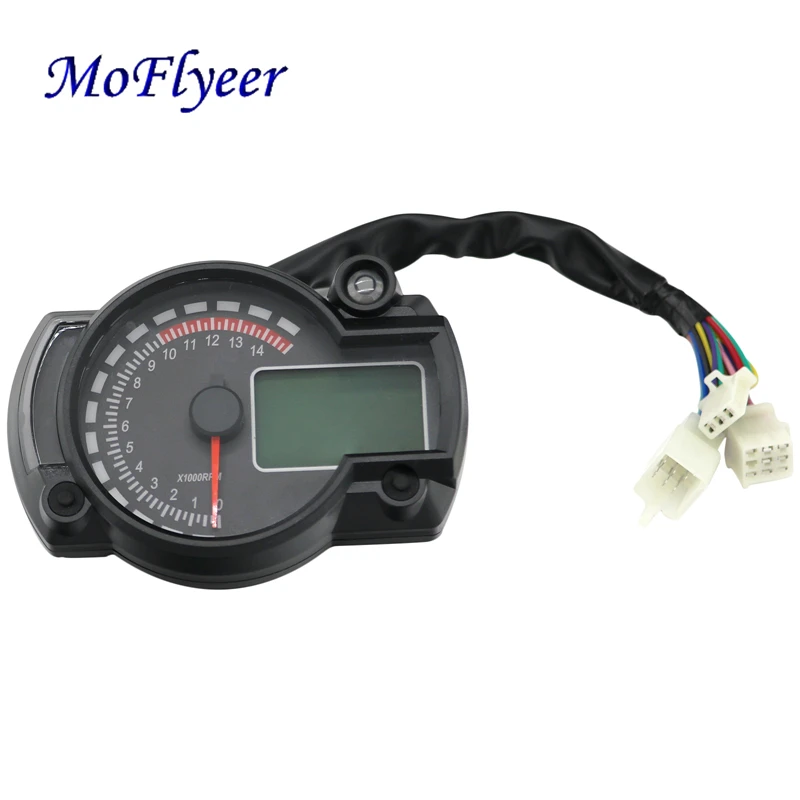 

MoFlyeer Motorcycle Digital LCD Gauge Speedometer Tachometer Odometer Motorbike Instrument Display Oil Level Meter Speedometer