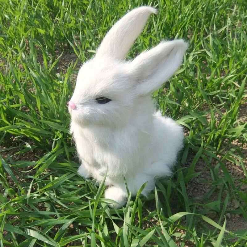 

22x16CM cute white rabbit animal model toy polyethylene&furs handicraft,props decoration gift d0090