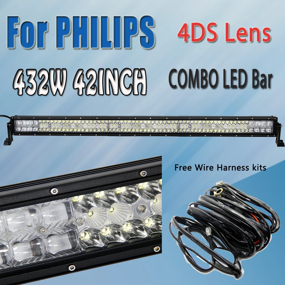 

For Philips Chips Straight Curved 42Inch 432W 4DS LED Work Light Bar Truck Trailer Boat Car Lamps SUV AVT 4WD Combo Headlights