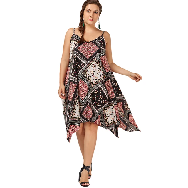2017 fashion tiny floral chiffon slip handkerchief dress plus size plus size handkerchief dress