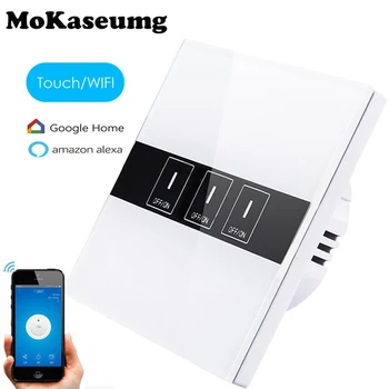 

Smart Home Switch 3 Gang 1 Way WiFi Switch APP Remote Control Luxury Glass Panel Touch Switch Wall Mounted Light Switch EU Type