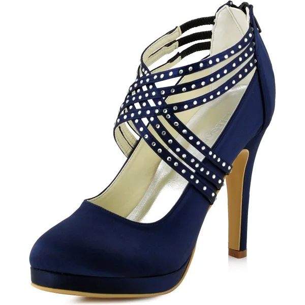 Women Shoes EP11085 PF Navy BLue High Heel Bridal Prom Party Evening