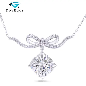 

DovEggs Cute Party Sterling Solid 925 Silver 2ct Center 7.5mm GH Color Elegant Bowknot Moissanite Pendant Necklace for Women