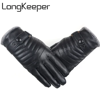 

LongKeeper Men Touch Screen Gloves Men's PU Leather Glove Full Finger Man Winter Mittens guantes mujer luvas de inverno eldiven