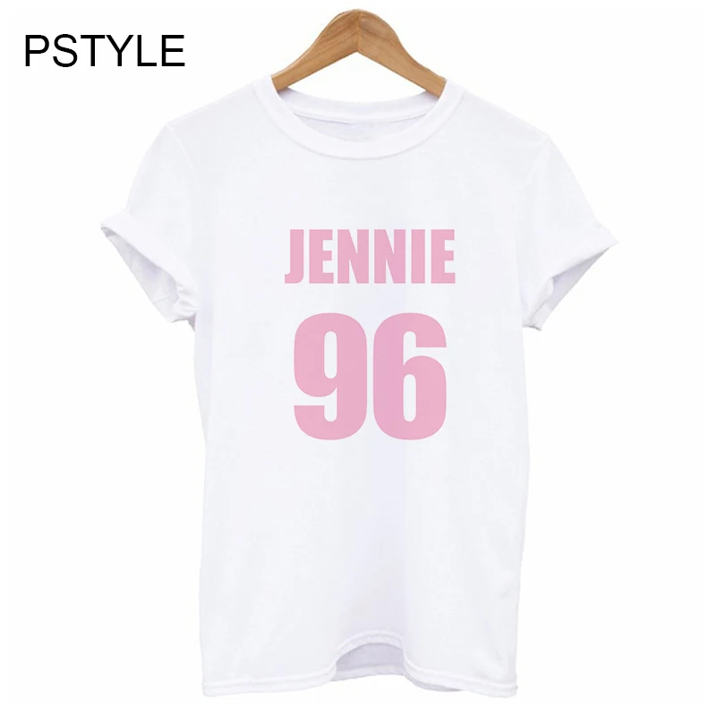 

Korean Style Women T-shirts Kpop Summer Short Sleeve Female Tee Shirt Pink Jennnie Letter Print Funny Tshirt K-pop White Tops