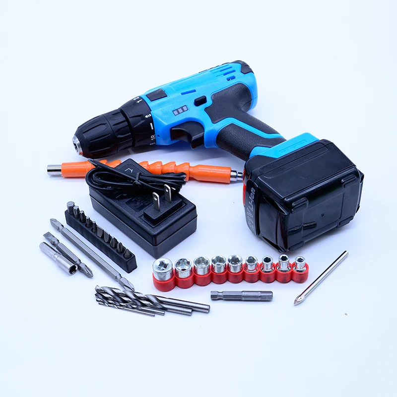 21V Tow-speed selection Cordless electric drill +1pc *Rechargeable Battery electric screwdriver power tool +27PCS accessories