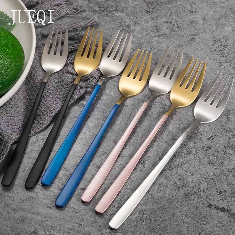 

18/8 Stainless Steel Dinner Fork Set Korea Colourful Dessert Fork With Long Handle Gold Blue Fork Set for Hotel Party tableware
