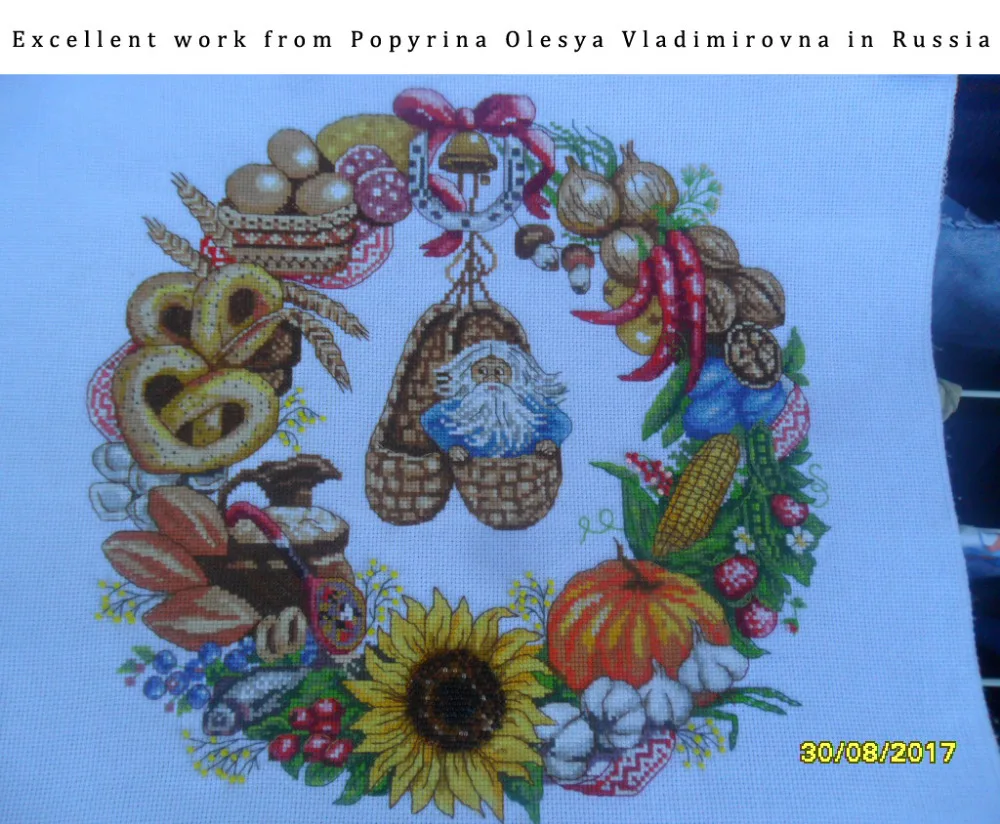 Cross Stitch Kit Amishop Food Wreath Garland of Plenty Fruit Flower Bread Christmas