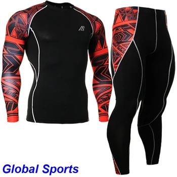 

2018 Mens Yoga Base Layer sets suit Boys Sport Set Breathable Jersey Set mens training gym long sleeve Shirt Compression tights