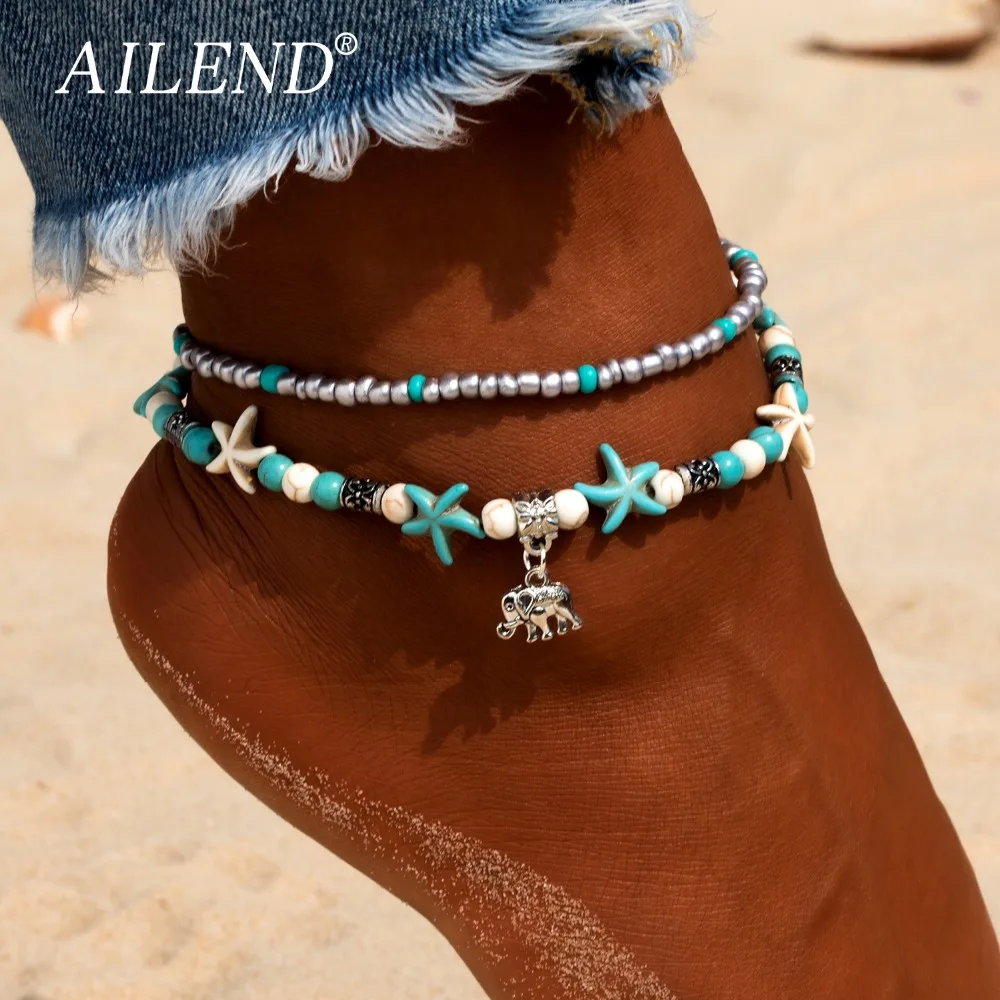 AILEND Vintage Multilayer Anklets For Women Bohemian Retro Elephant