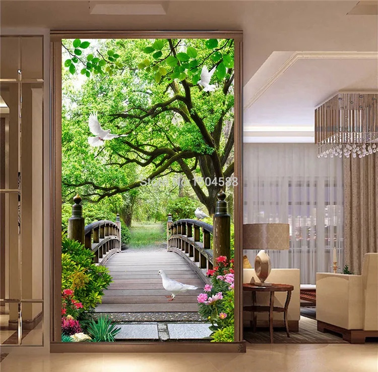Фото обои Современная лесная Чаща мост 3D настенные фрески гостиная отель вход фон Настенный декор природа пейзаж Фреска
