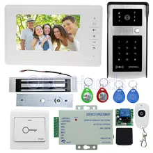 7 ”ató con alambre el teléfono video de la puerta sistema de intercomunicación kit set con monitor + IR cámara de vídeo con la tarjeta RFID lector + 180 KG cerradura magnética