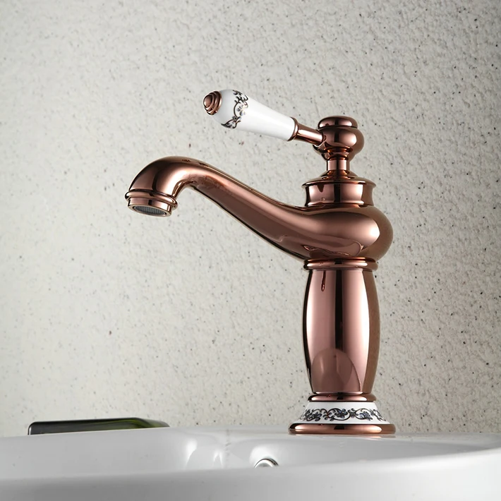 

Contemporary Rose Gold Finish Brass single Hole Single Handle Rotatable Bathroom Sink Faucet basin mixer water tap