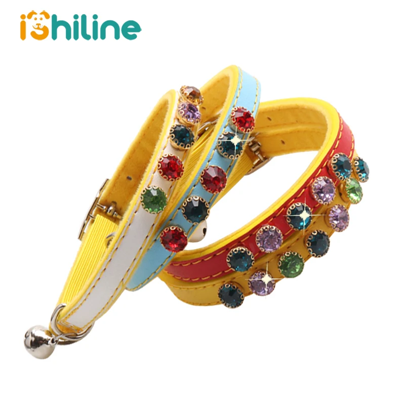

Genuine Leather Rhinestone Dog Collar Crystal Jeweled Cat Collar Puppy Chihuahua Pet Collars For Small Medium Dogs Accessories