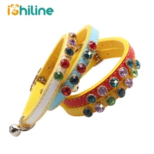 Genuine Leather Rhinestone Dog Collar Crystal Jeweled Cat Collar Puppy Chihuahua Pet Collars For Small Medium Dogs Accessories