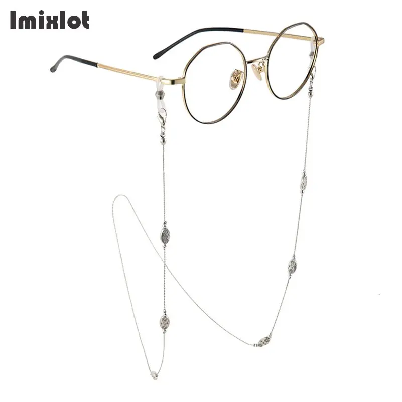 

Imixlot Flower Carved Beads Sunglasses Lanyard Strap Silver Metal Eyeglass Eyewears Glasses Chain Cord Holder Neck Ropes
