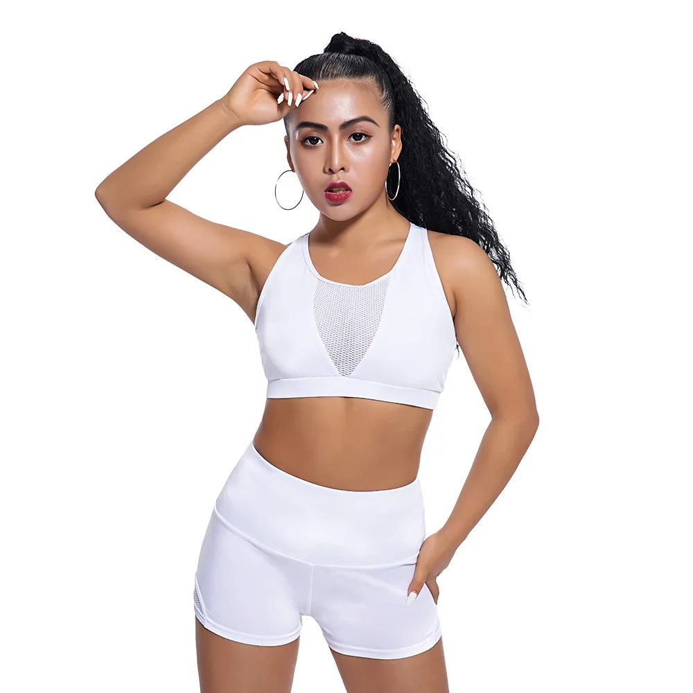 

2019 Yoga Set Women Mesh Crop Top Workout Set Patchwork Fitness Short Set Gym sets 2 piece Running Sets Women Sportswear