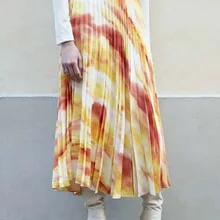 Летние женские принты варёнка длинная Плиссированная юбка корейский стиль Эластичная Высокая талия линия до середины икры макси юбка Harajuku уличная