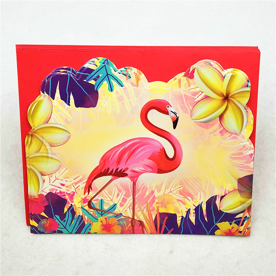  6pcs/set Cartoon Flamingo Party Supplies Envelope Invitation Card Children's Birthday Party Decorat - 33003714527