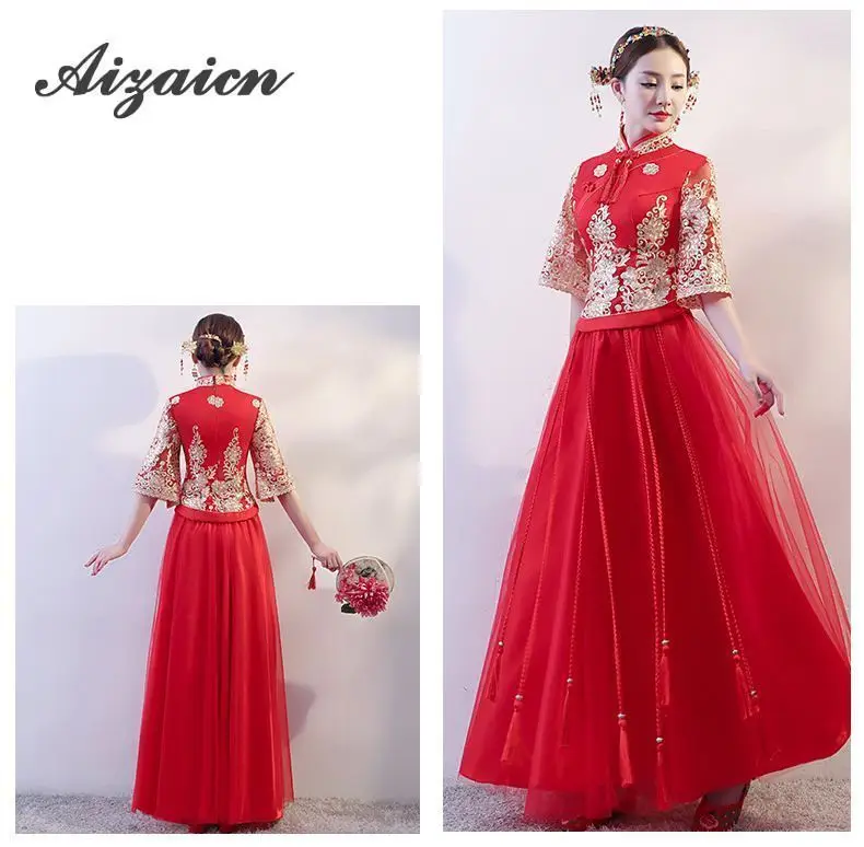 larga primavera Cheongsam vestido de boda rojo Qipao vestido Ретро Qi Pao chino традиционное кимоно Восточное