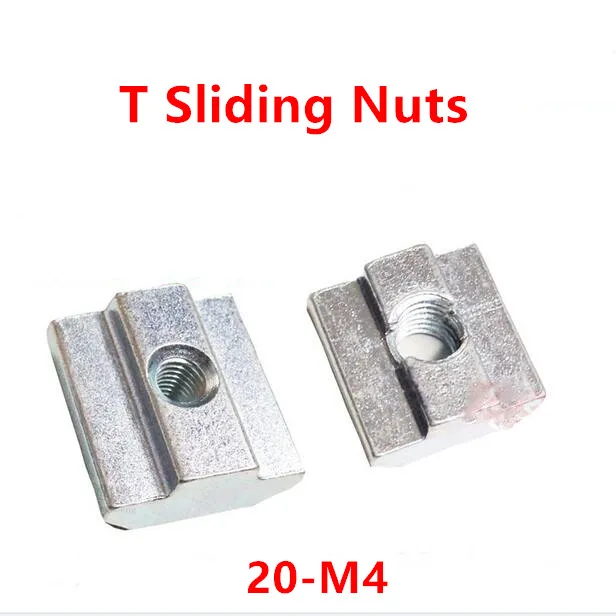 100pcs 20 M4 T Sliding nuts Block M4 square nut carbon steel zinc