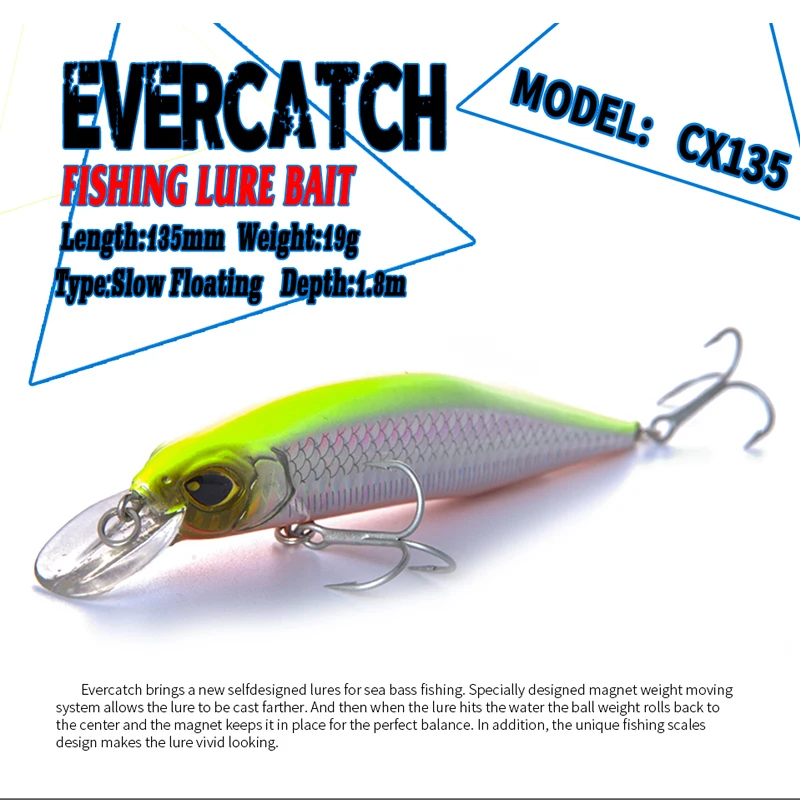 EVERCATCH jerkbait приманки-Воблеры 13,5 см 19 г жесткая приманка гольян рыболовная приманка с магнитной системой веса длинный литье VMC hanks